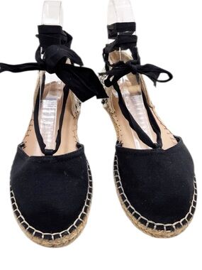 Mix No.6 Tipano Lace up Pom Pom Espadrille Womens Size 8 US Black/Natural EUC